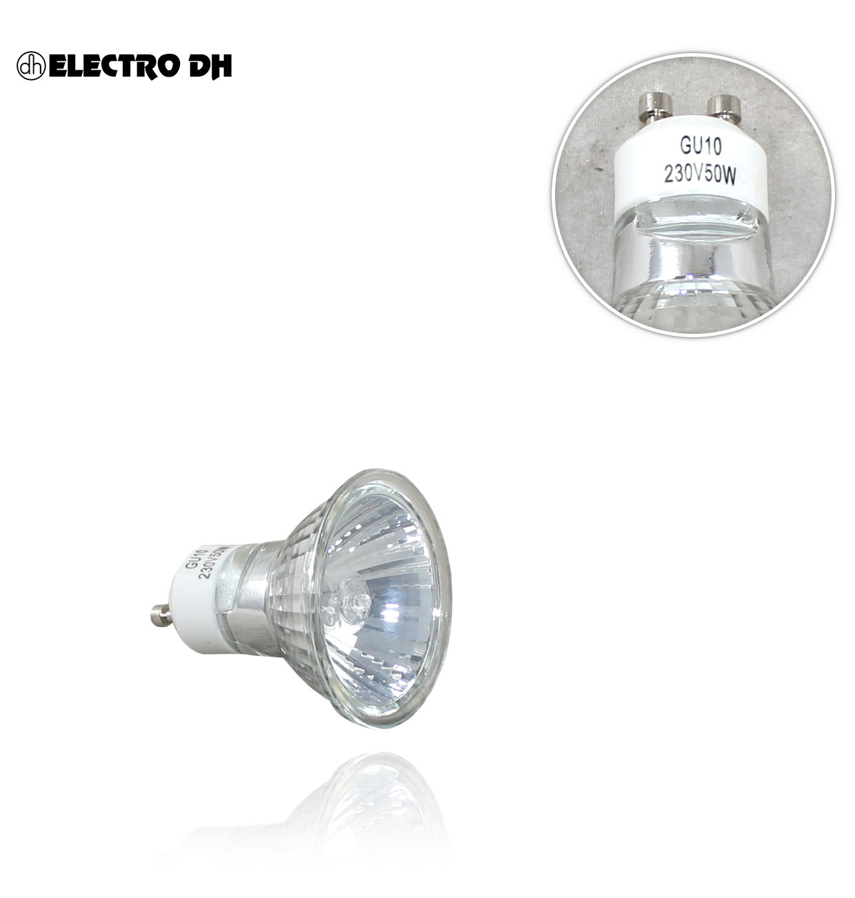 HALOGEN LIGHT BULB 50W  DICROICA WITHOUT A 230V TRANSFORMER, WITH PROTECTIVE CRYSTAL